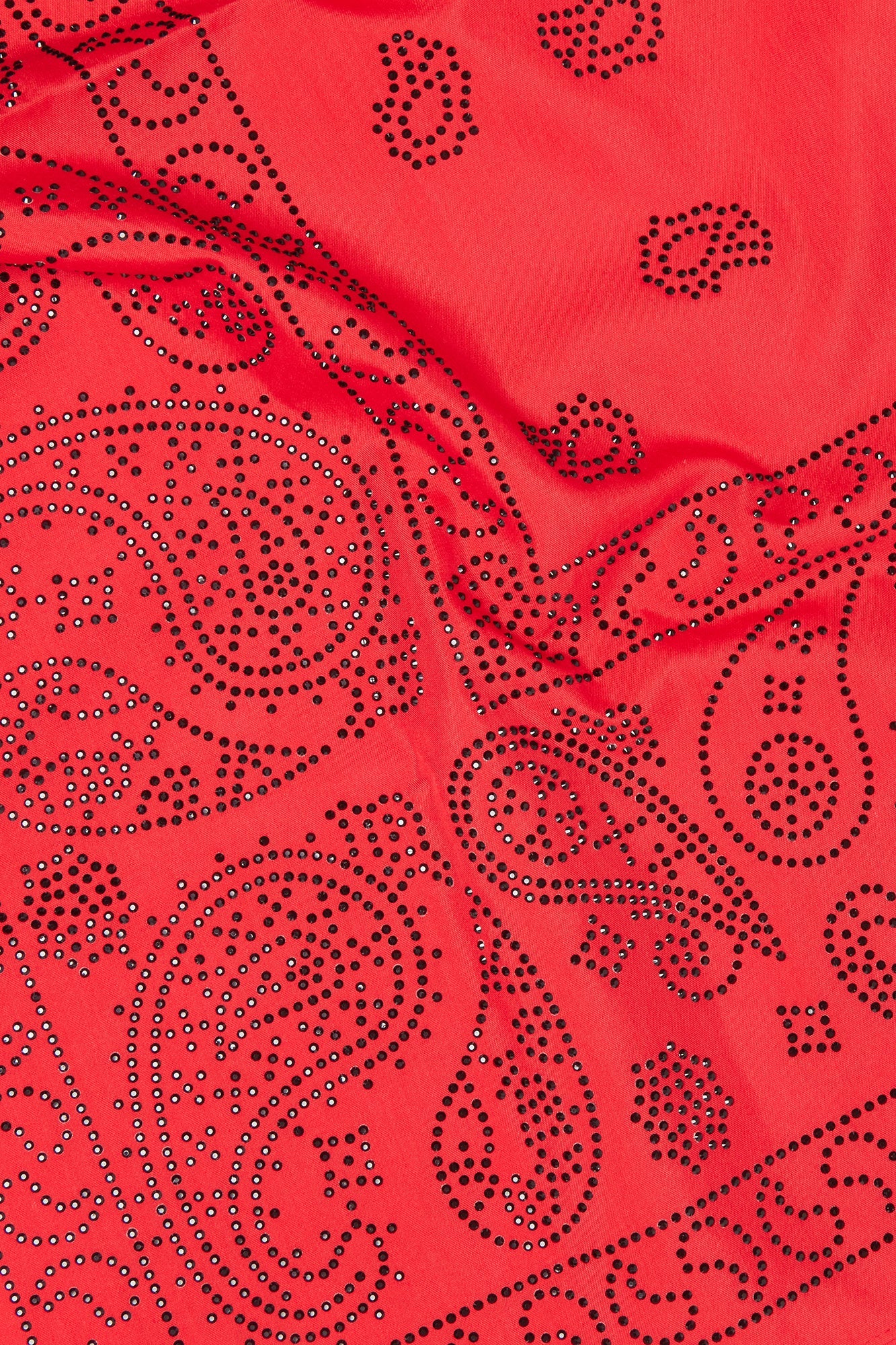 Rhinestone Embellished Paisley Bandana - Red