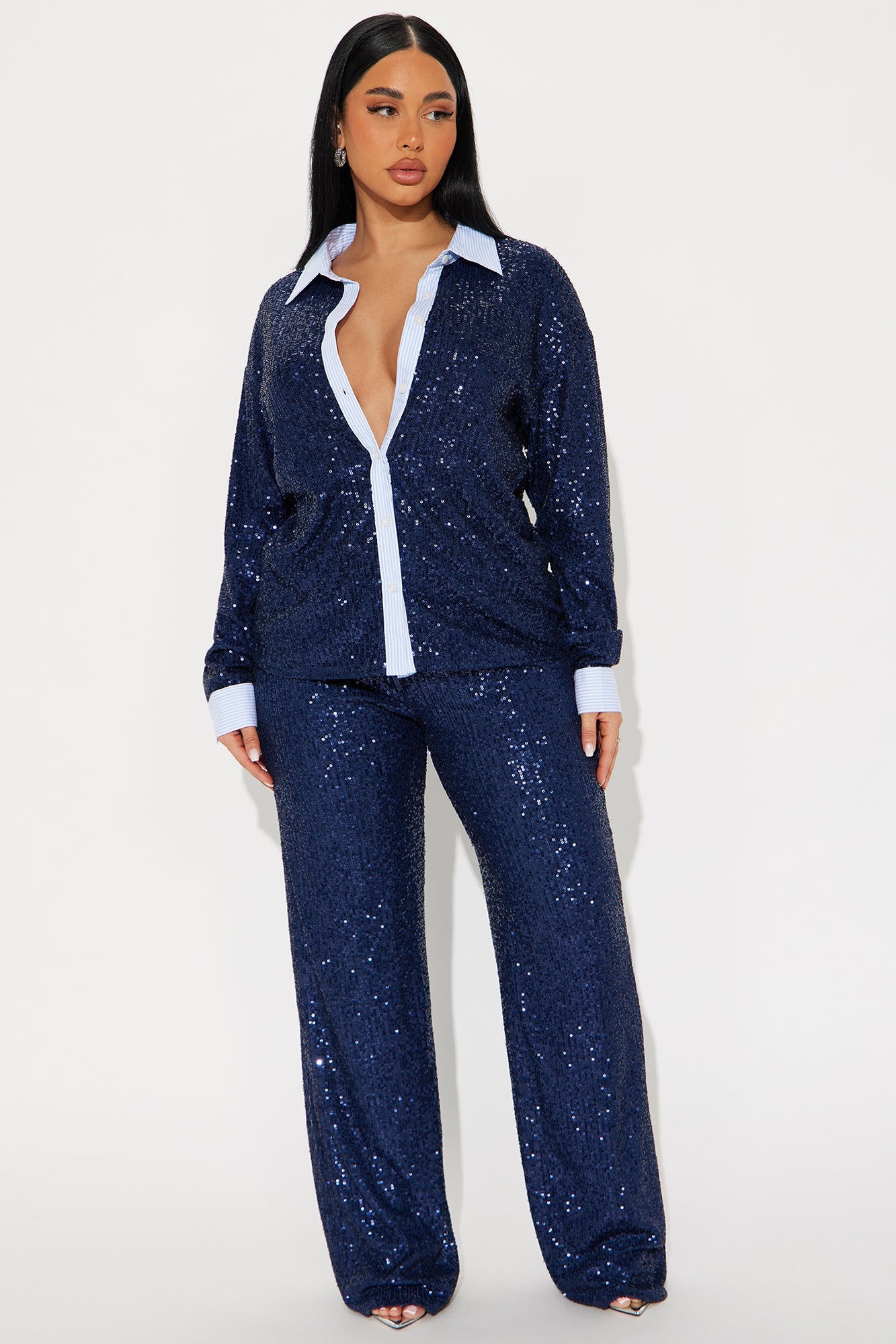 Shine Moment Sequin Pant Set - Navy/combo