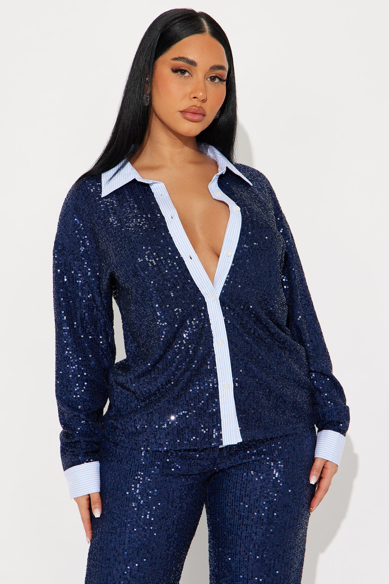 Shine Moment Sequin Pant Set - Navy/combo