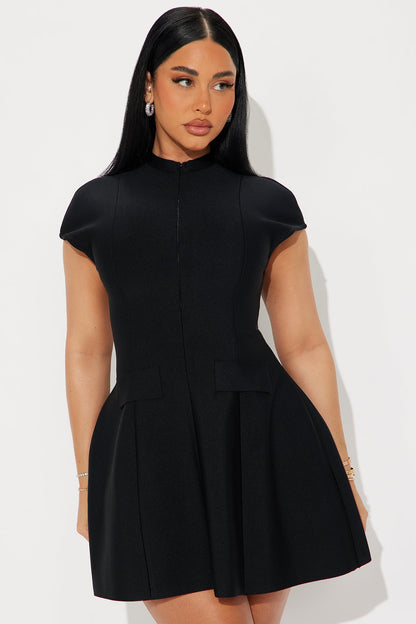 Power Trip Bandage Aline Mini Dress - Black