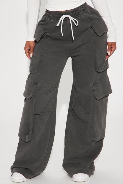Kayla Cargo Sweatpants - Charcoal