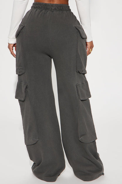 Kayla Cargo Sweatpants - Charcoal