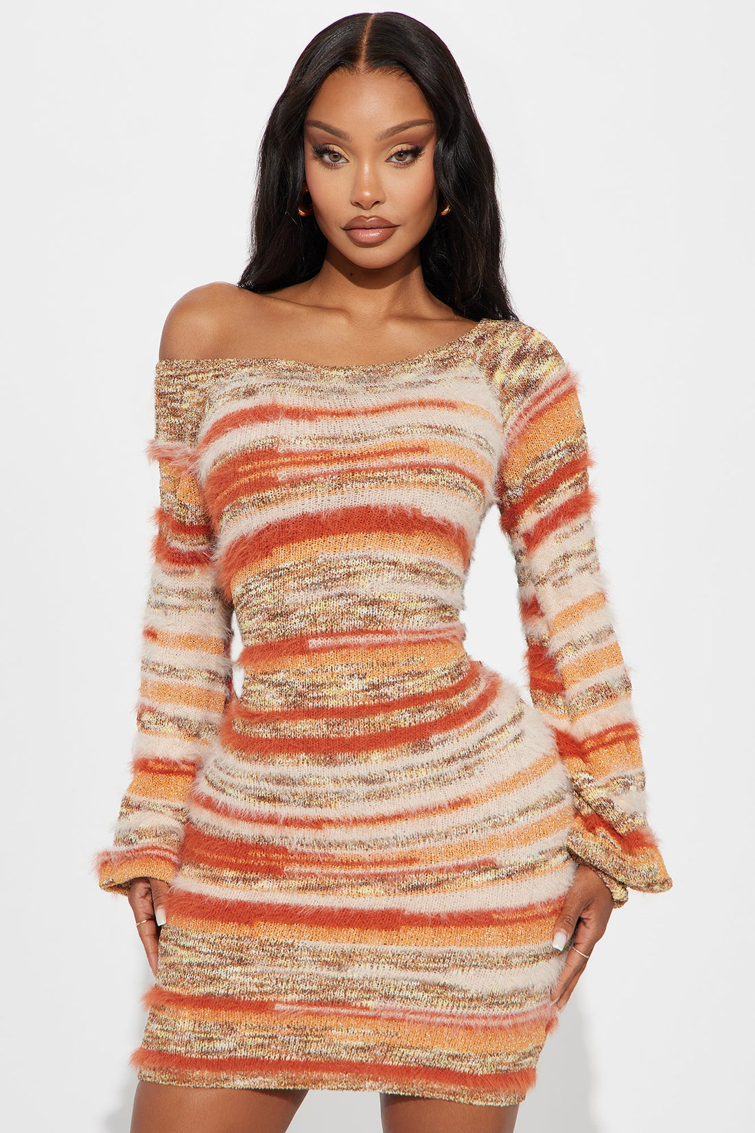 Good Vibrations Sweater Mini Dress - Rust/combo