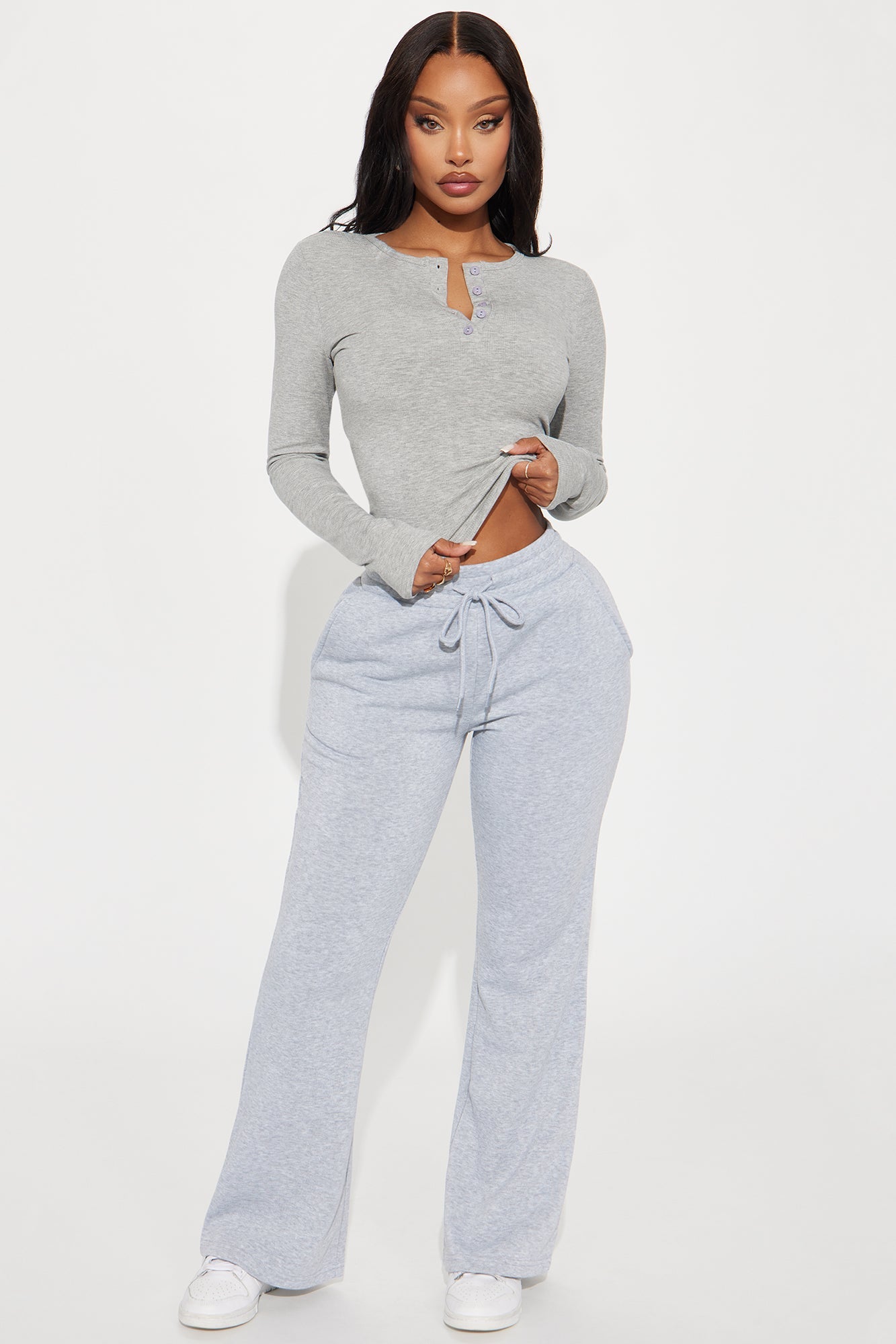 Candice Petite Lounge Flare Pant - Heather Grey