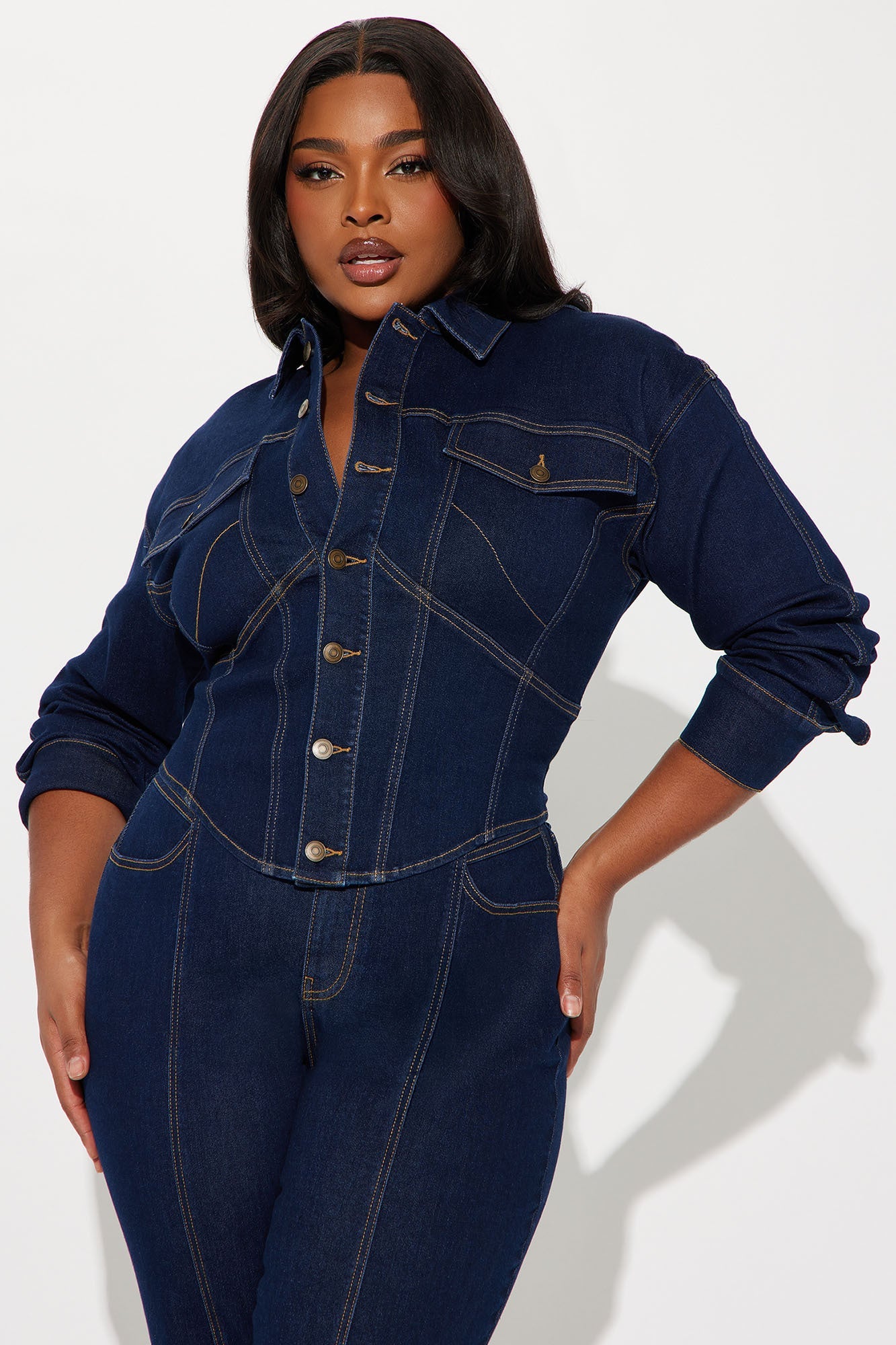 Nessa Denim Pant Set - Dark Wash