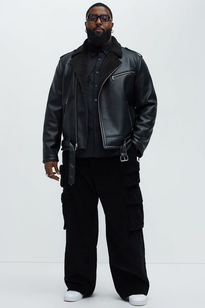 Knuckle Head Faux Leather Moto Jacket - Black
