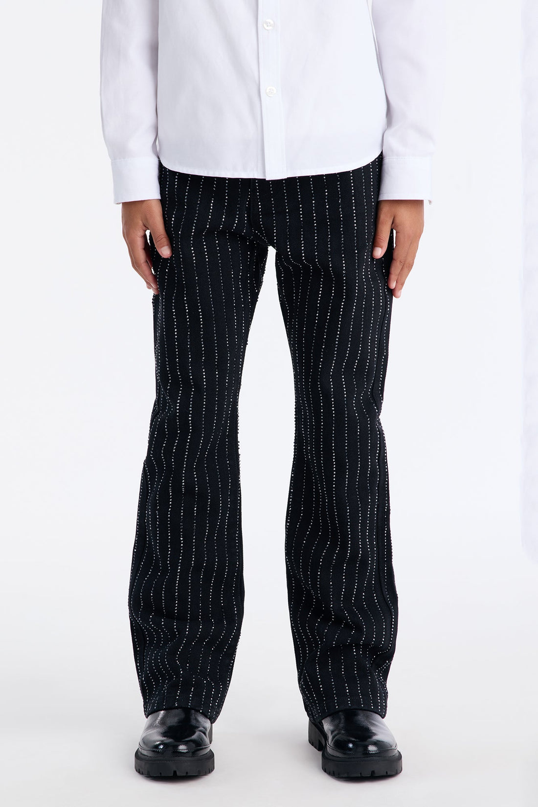 Mini Stacked Slim Flare Ice Me Out Jean - Black