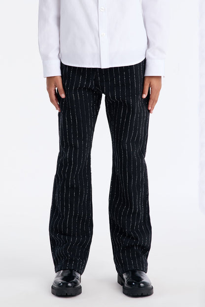 Mini Stacked Slim Flare Ice Me Out Jean - Black