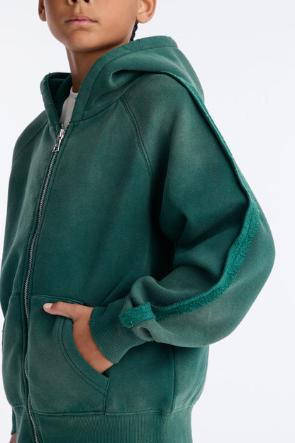 Mini Extra Raw Faded Distressed Zip Up Hoodie - Green