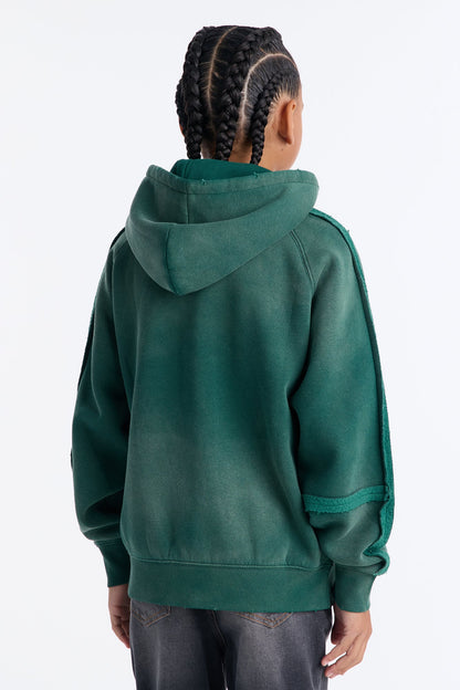 Mini Extra Raw Faded Distressed Zip Up Hoodie - Green