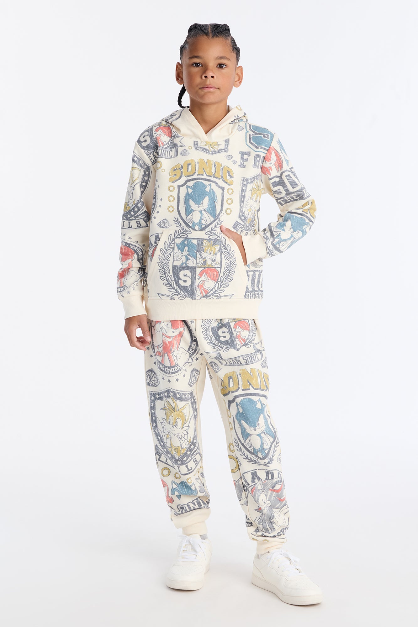 Mini Sonic The Hedgehog All Over Print Jogger Pant Set - Cream