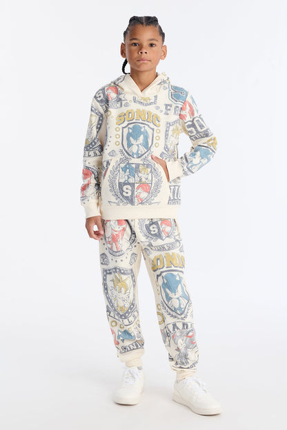 Mini Sonic The Hedgehog All Over Print Jogger Pant Set - Cream