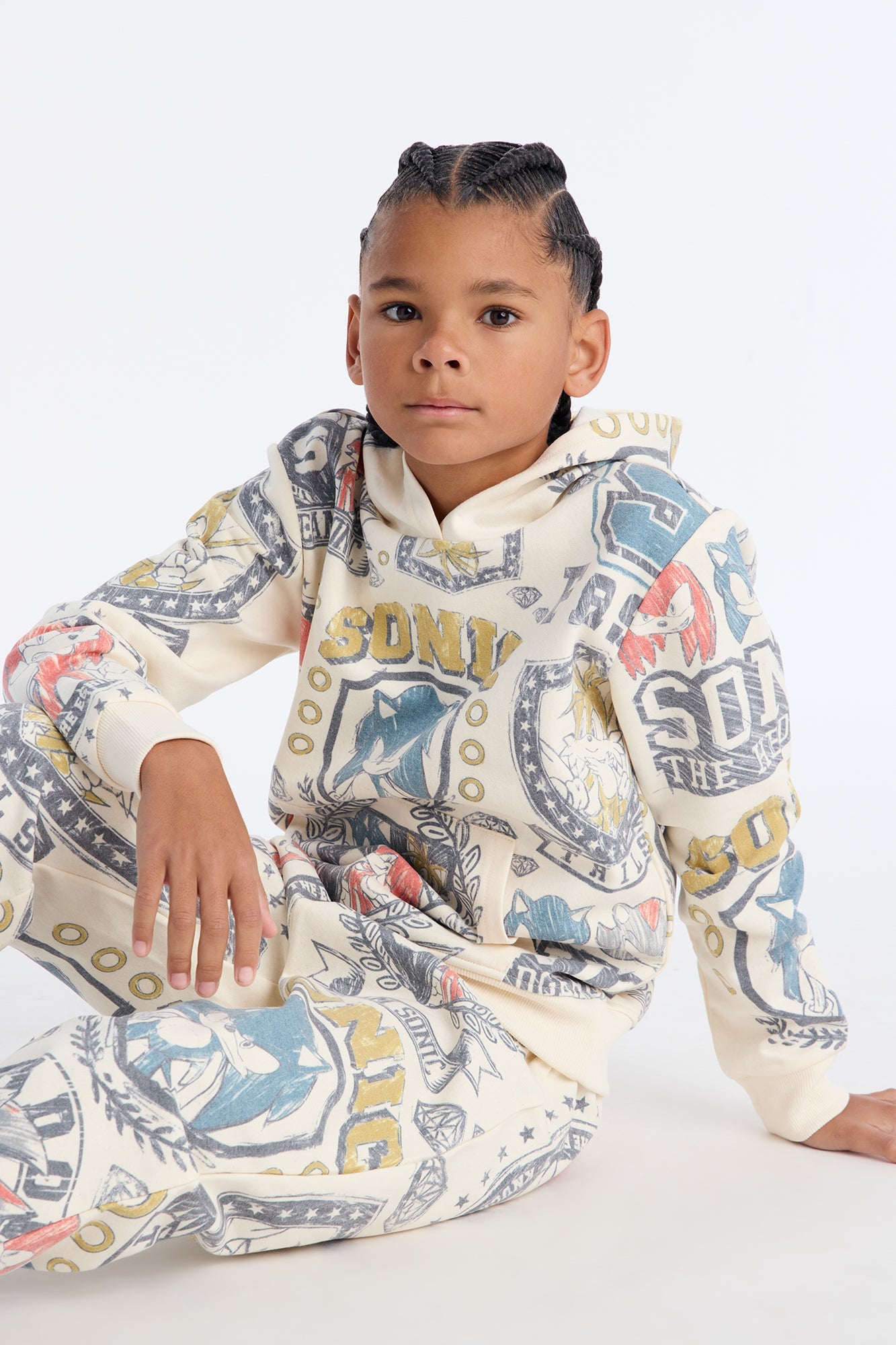 Mini Sonic The Hedgehog All Over Print Jogger Pant Set - Cream