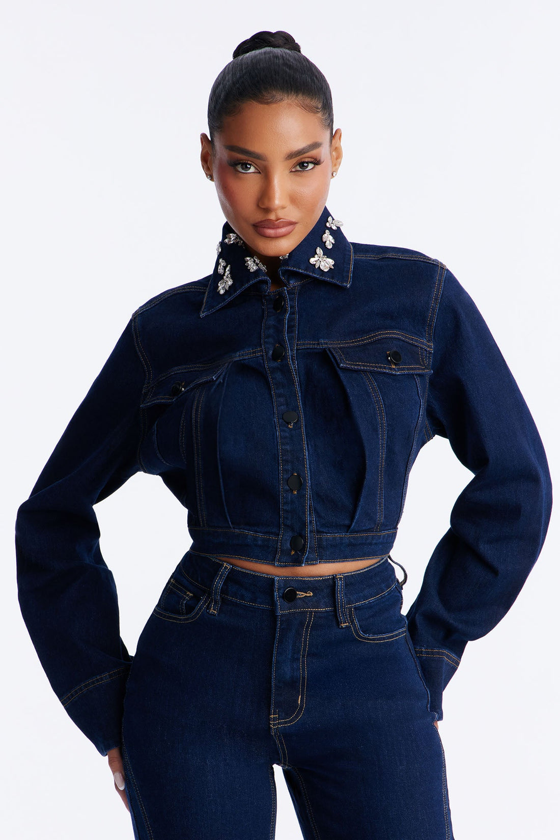 Fame And Fortune Embellished Denim Jacket - Dark Wash