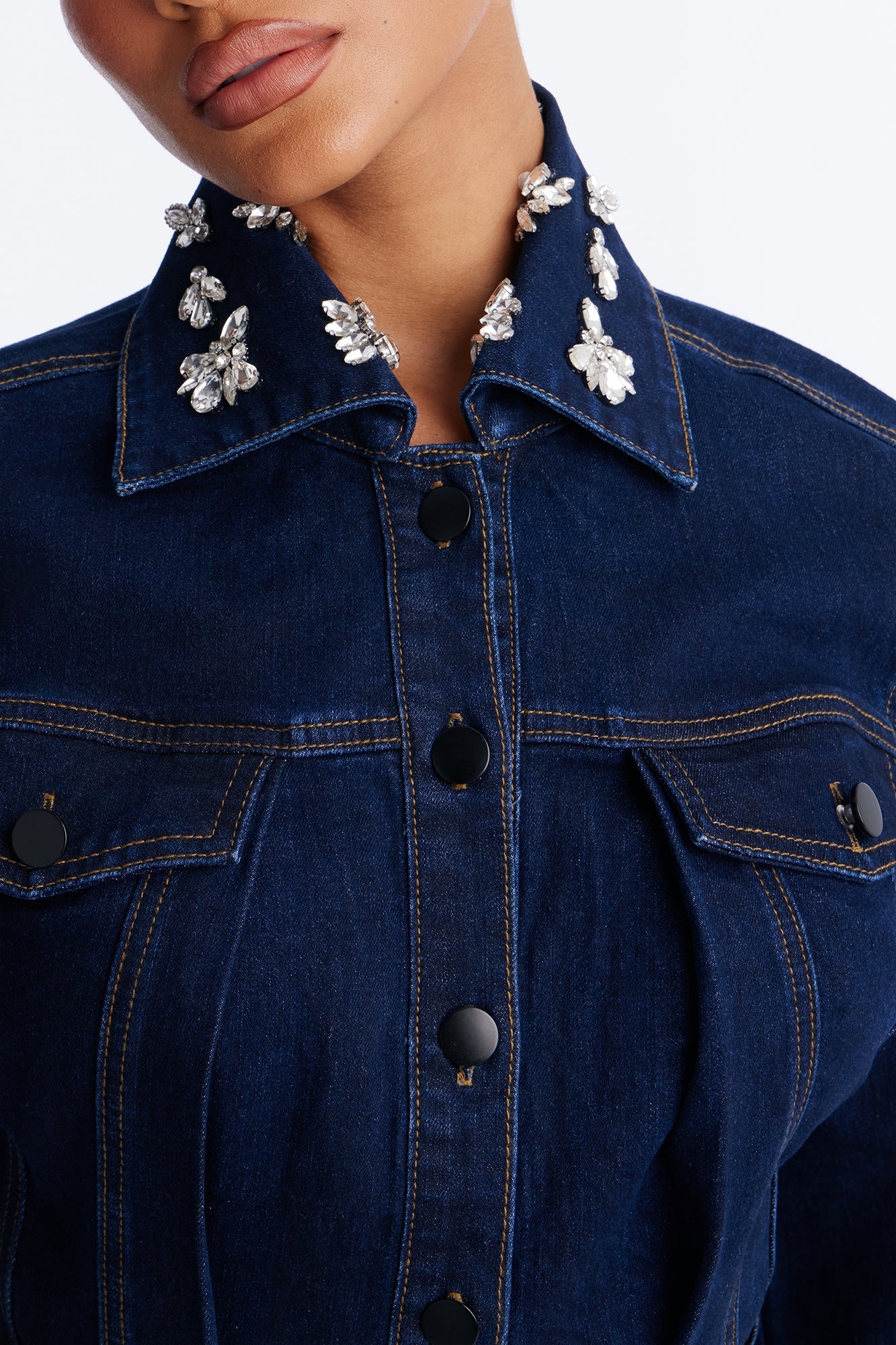Fame And Fortune Embellished Denim Jacket - Dark Wash