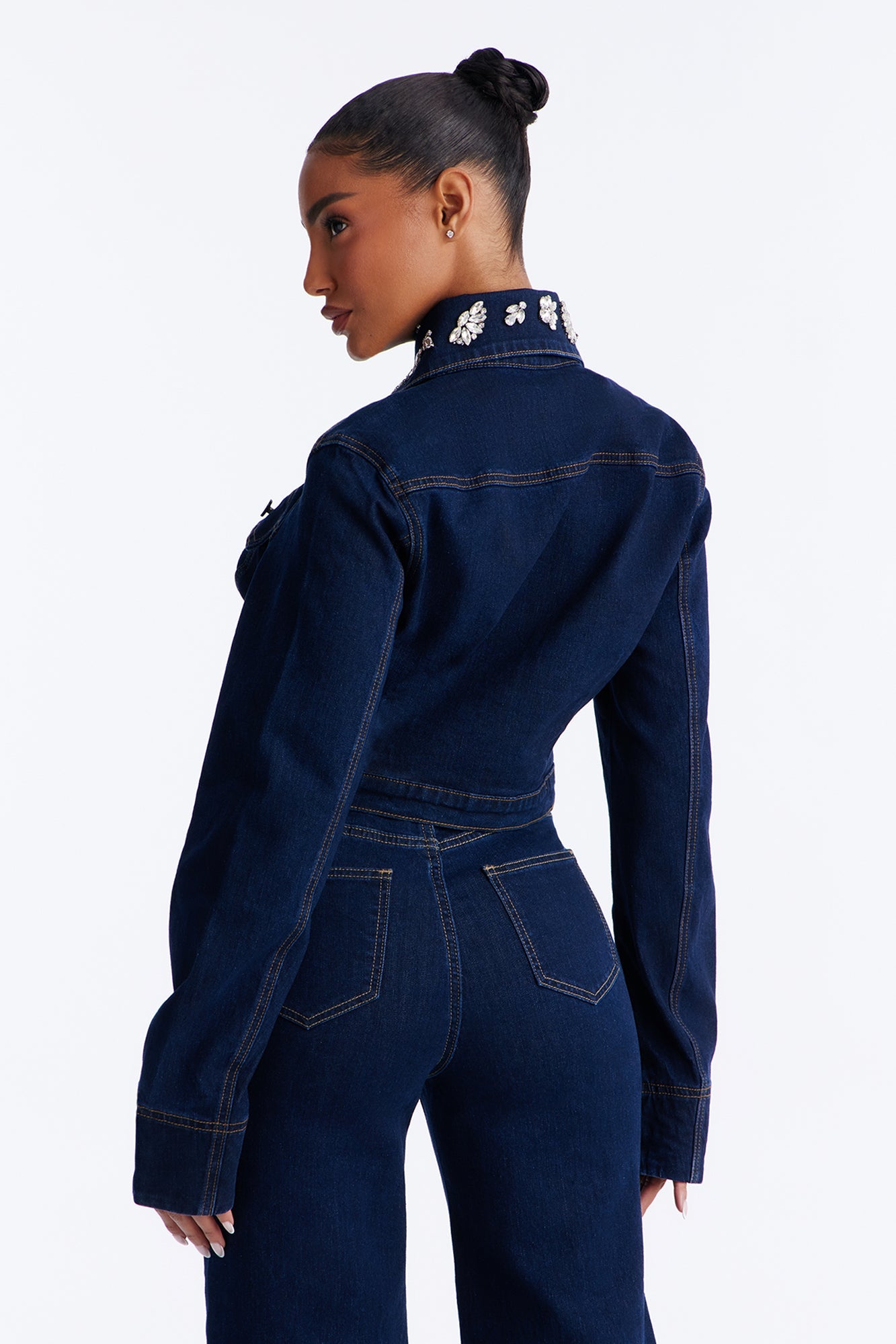 Fame And Fortune Embellished Denim Jacket - Dark Wash