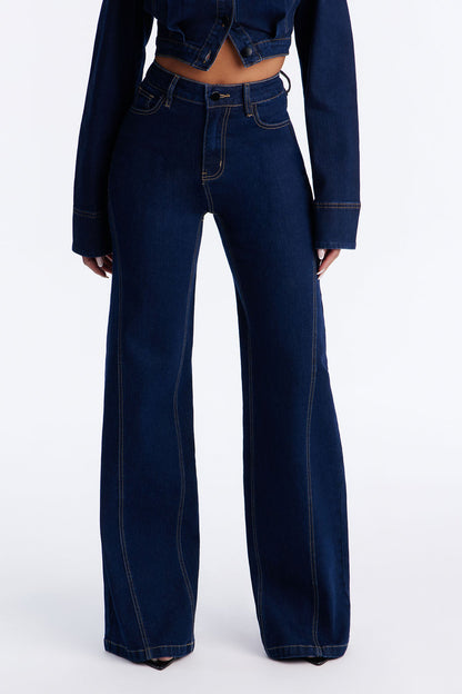 Fame And Fortune Wide Leg Jeans - Dark Wash