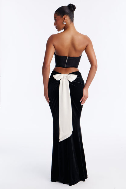 All Dolled Up Bow Velvet Maxi Skirt - Black/combo