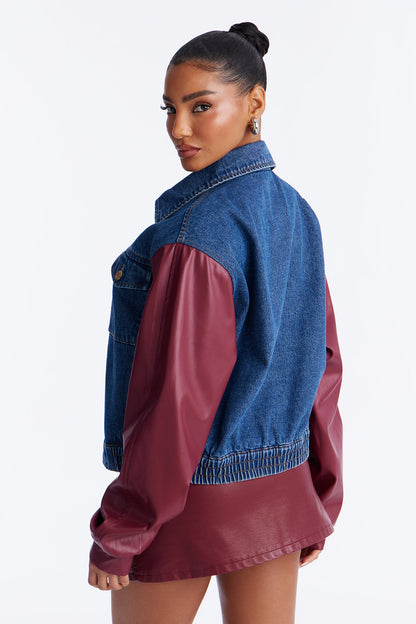 Hotwired Faux Leather Bomber Jacket - Medium Wash