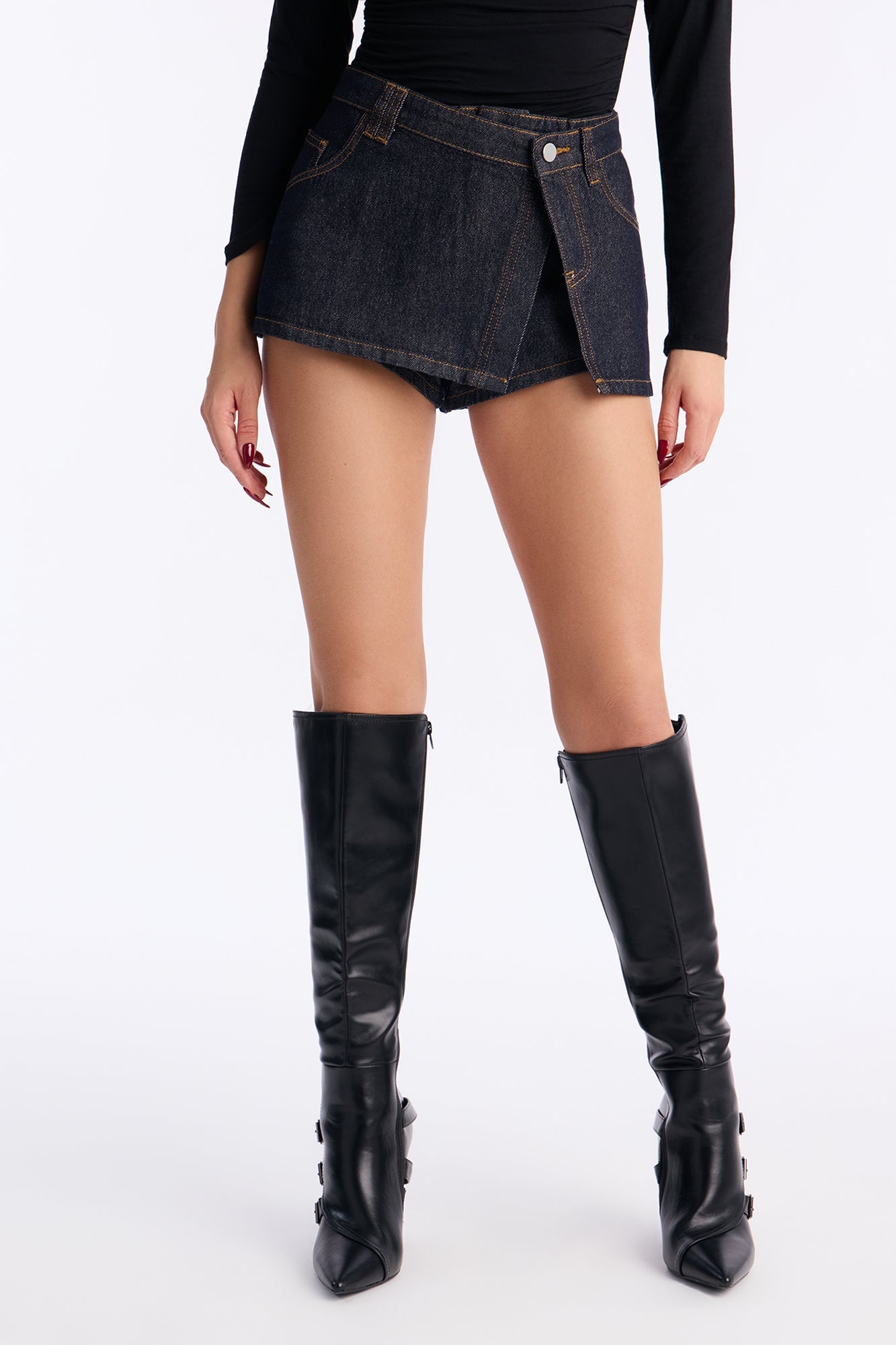Josie Denim Wrap Micro Mini Skort - Rinse Blue Wash