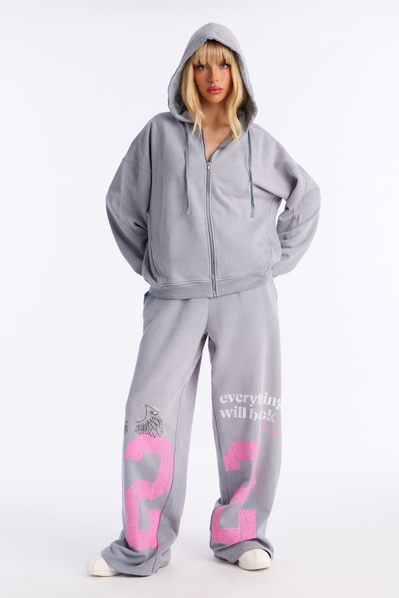 Everything Will Be Ok Hoodie Pant Set - Slate Blue