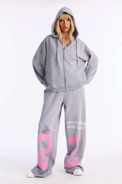 Everything Will Be Ok Hoodie Pant Set - Slate Blue