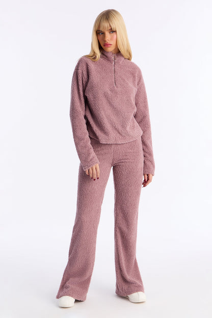 Lana Sherpa Flare Lounge Pant - Mauve