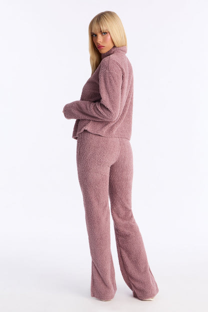 Lana Sherpa Quarter Zip Lounge Sweatshirt - Mauve