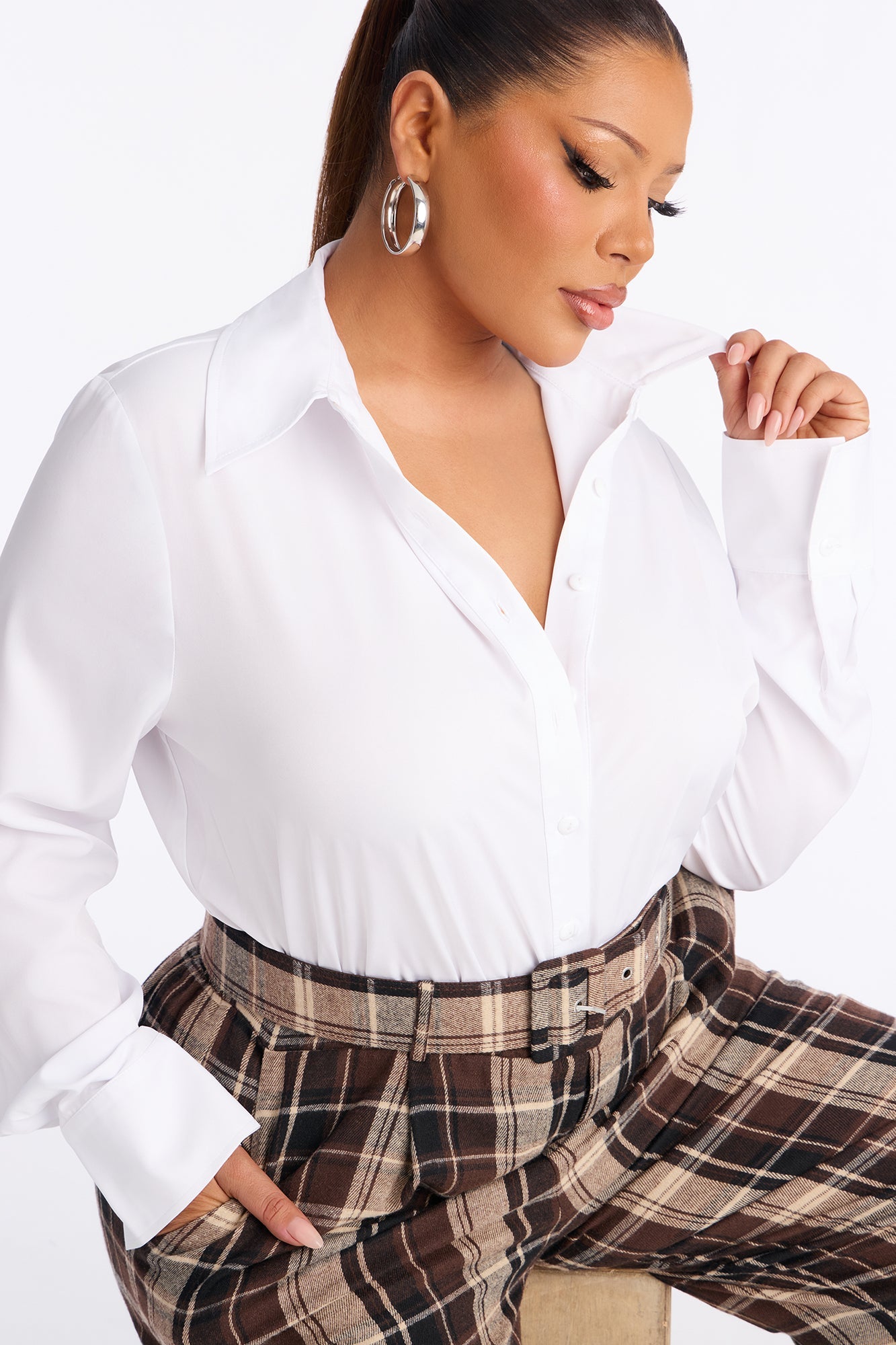Breanna Flannel Plaid Wide Leg Collar Jumpsuit - Brown/combo