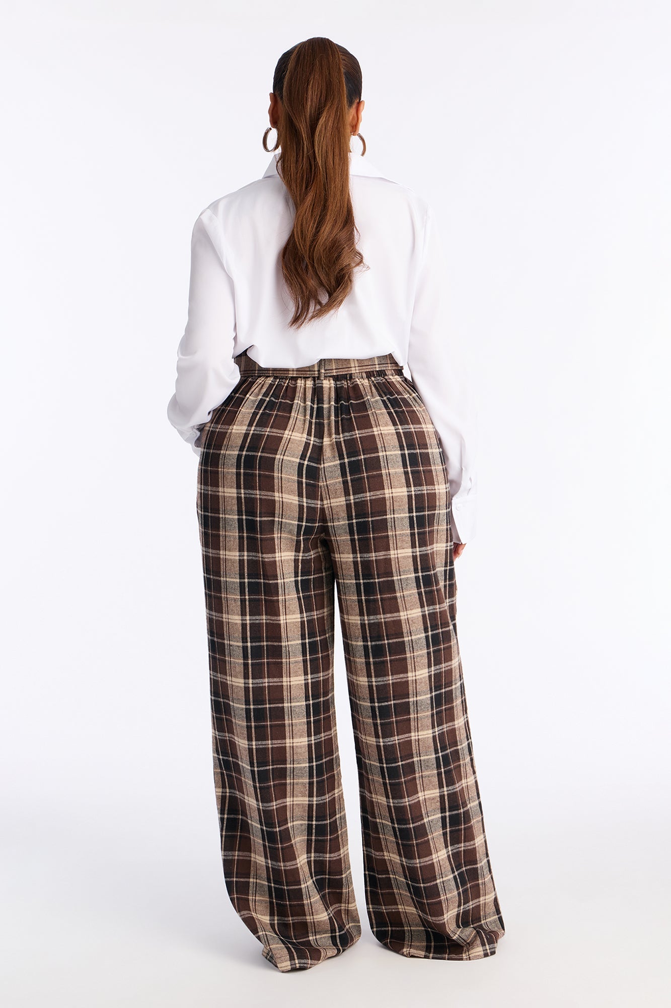Breanna Flannel Plaid Wide Leg Collar Jumpsuit - Brown/combo