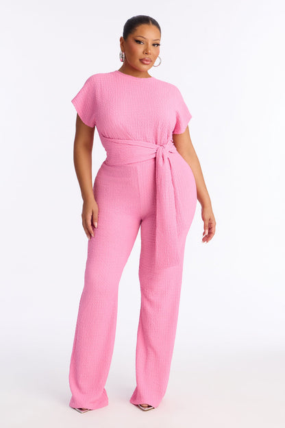 Clementine Textured Pant Set - Pink