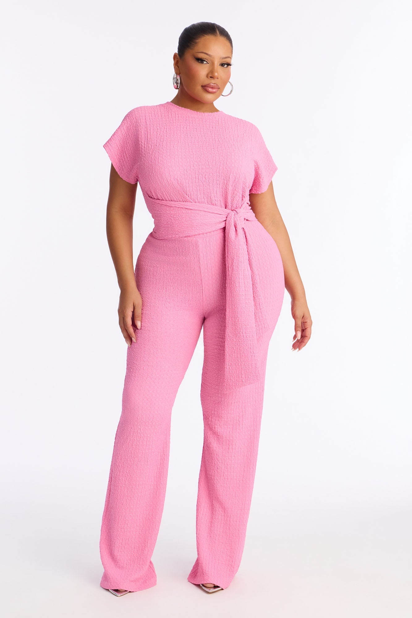 Clementine Textured Pant Set - Pink