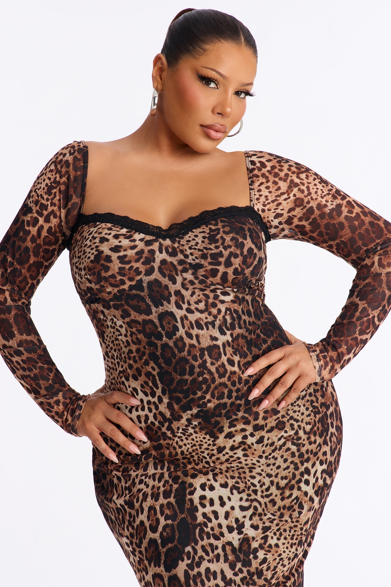 Yara Leopard Mesh Midi Dress - Leopard