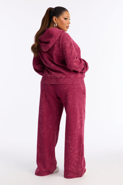 Love Club Embroidered Fleece Pant Set - Wine