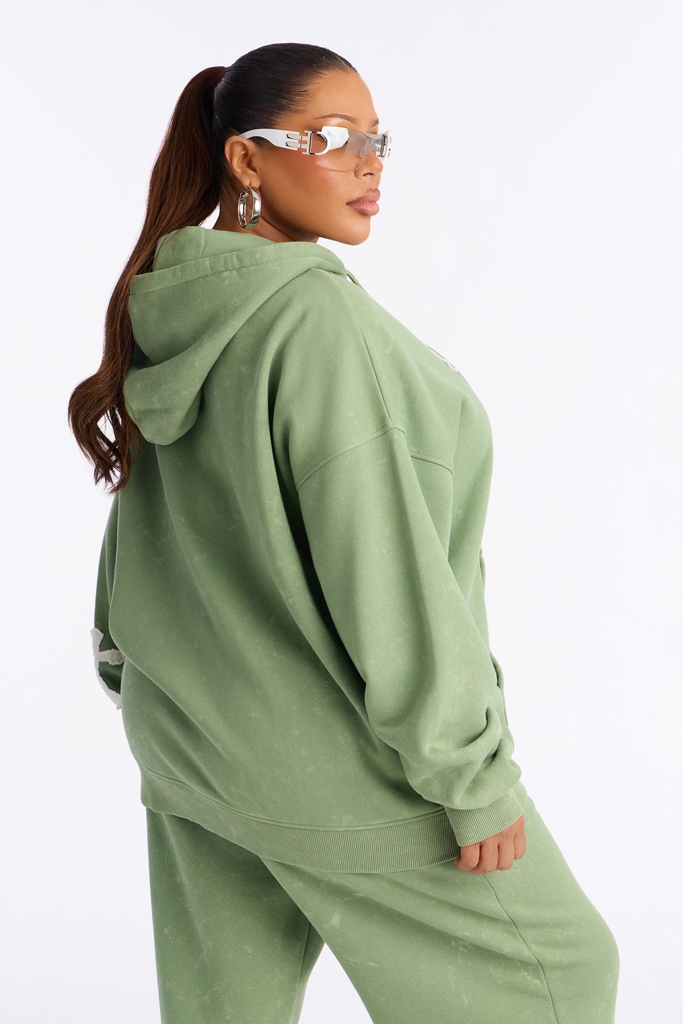 Double The Intentions Washed Fleece Hoodie - Sage