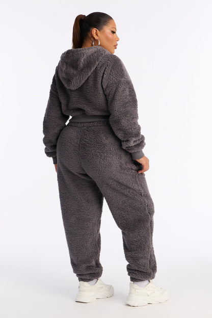 Sarah Sherpa Jogger Pants - Grey