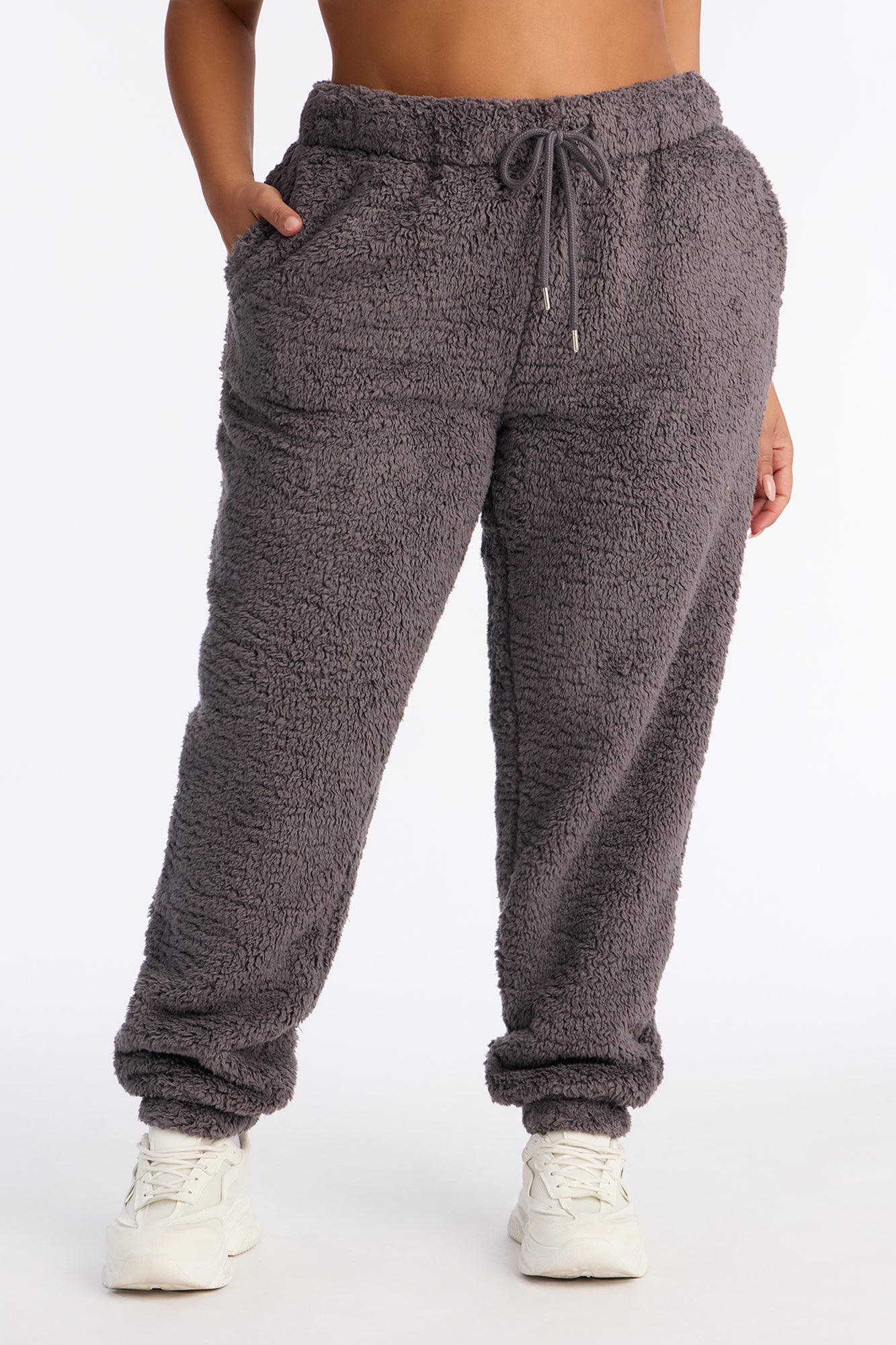 Sarah Sherpa Jogger Pants - Grey