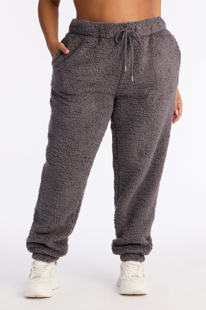 Sarah Sherpa Jogger Pants - Grey