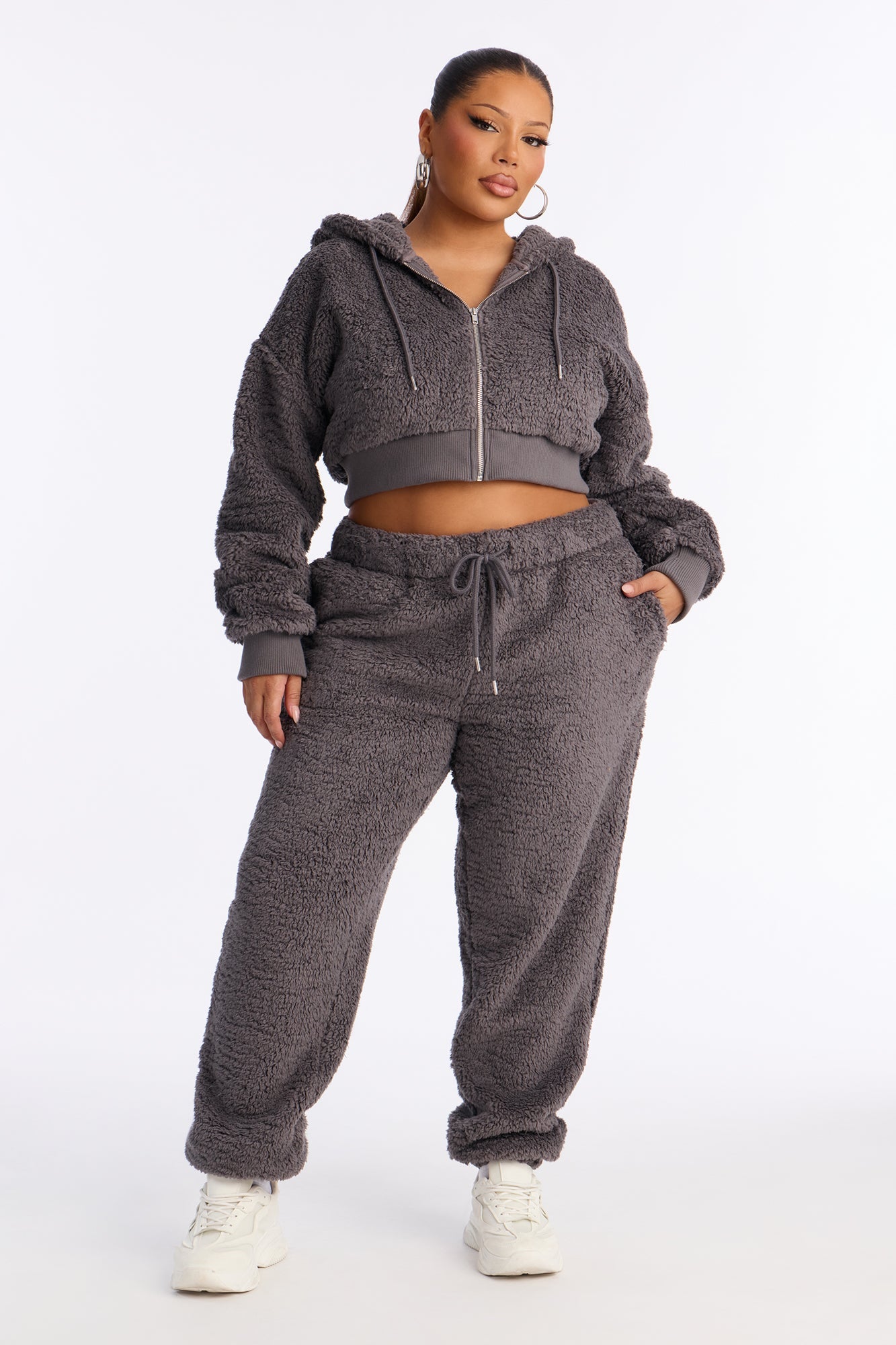Sarah Sherpa Jogger Pants - Grey