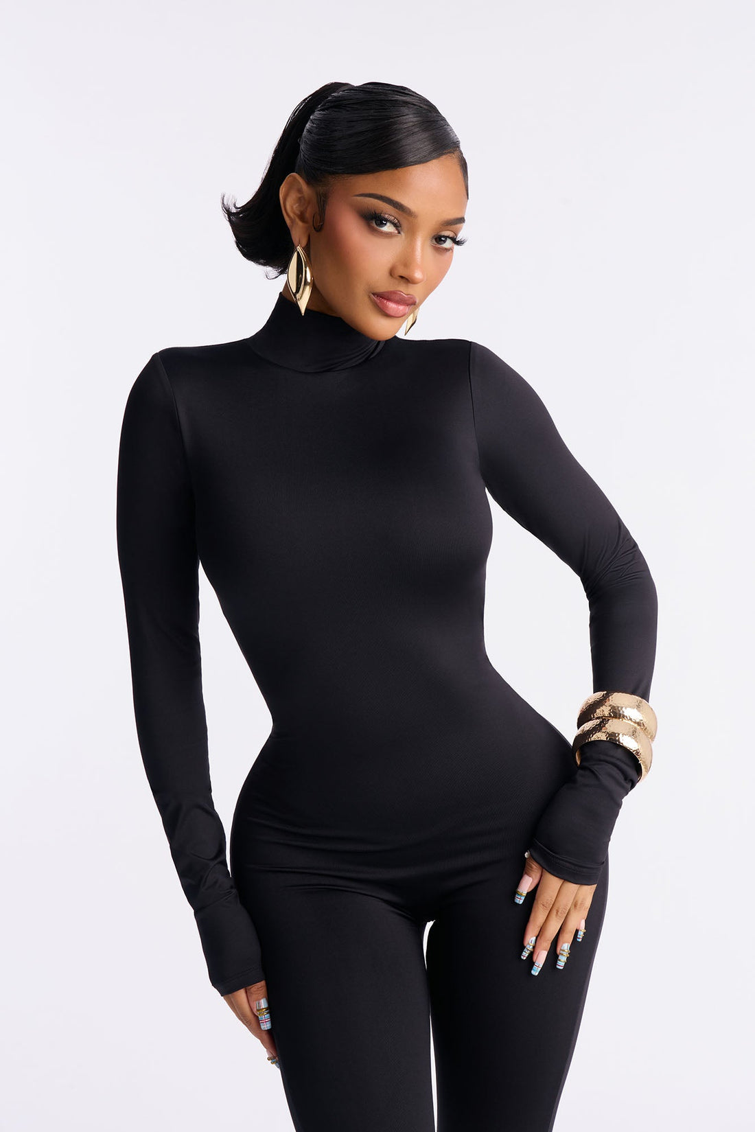 Contour Double Lined Mock Neck Capri Jumpsuit - Black