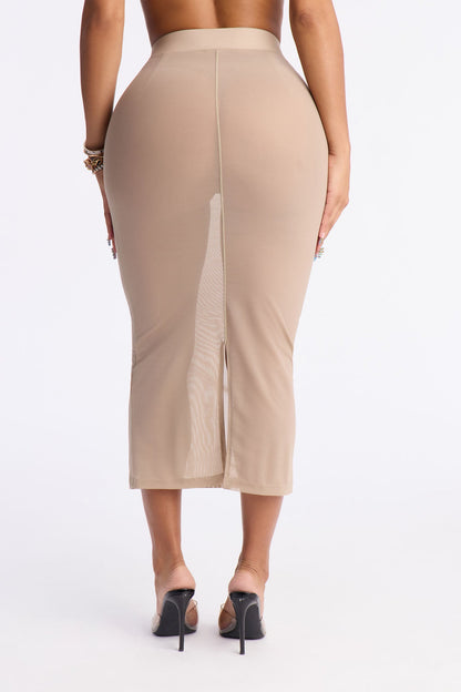 Power Mesh Midi Pencil Skirt - Olive
