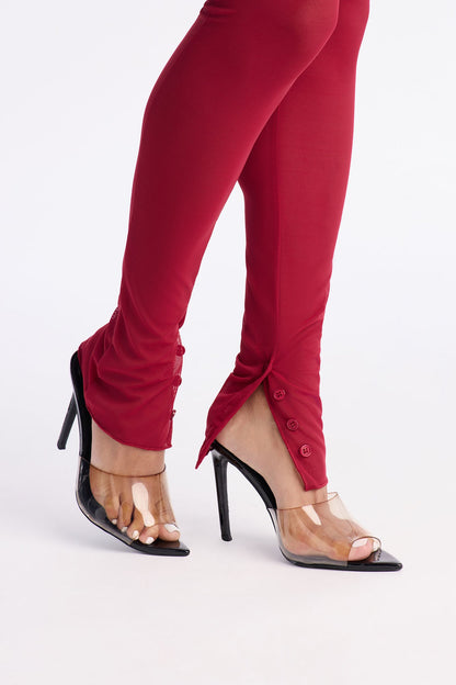 Power Mesh High Waisted Leggings - DarkRed