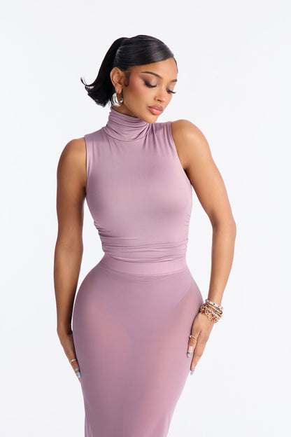 Contour Bodysuit And Power Mesh Maxi Skirt Set - Lavender