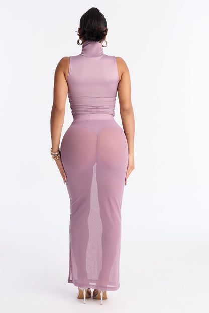 Contour Bodysuit And Power Mesh Maxi Skirt Set - Lavender