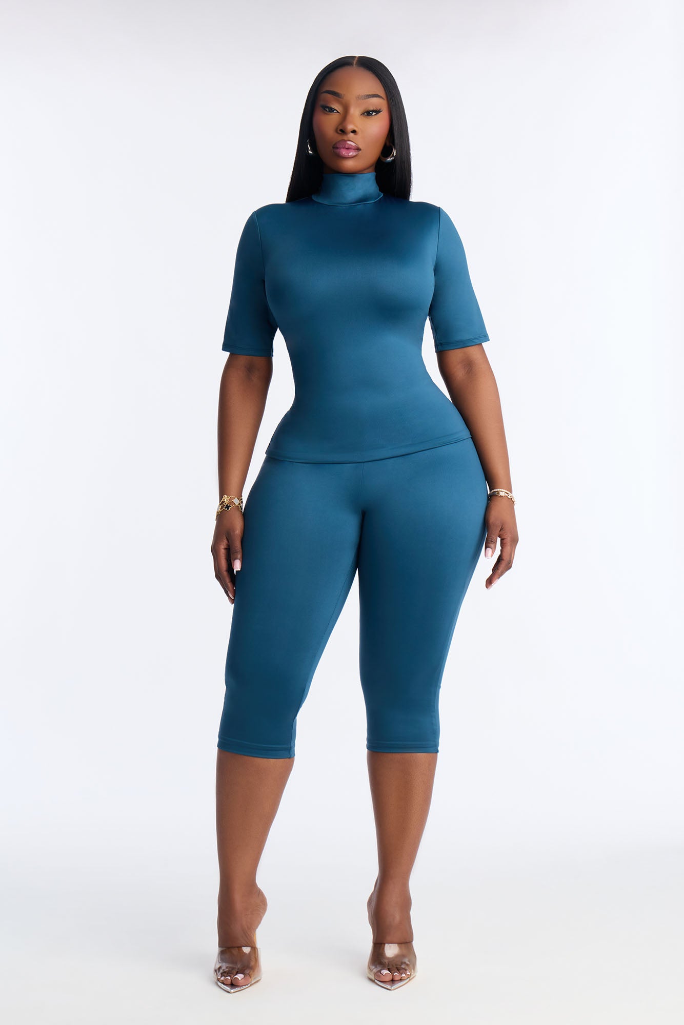 Contour Double Lined Capri Pant - Teal