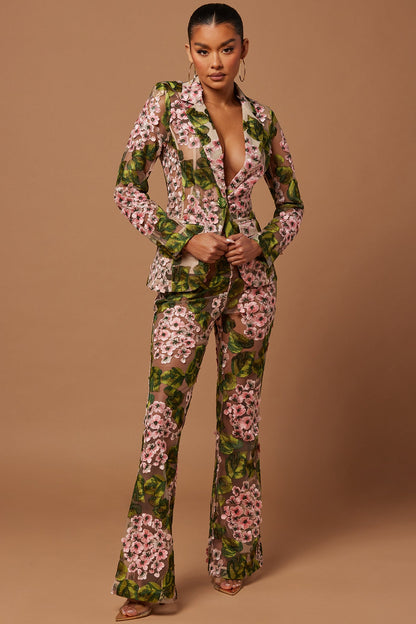 Elodie Floral Embroidered Blazer - Pink/combo