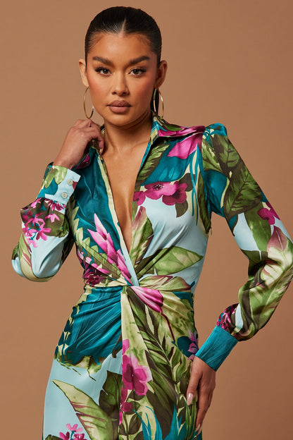 Kyoto Satin Maxi Dress - Green