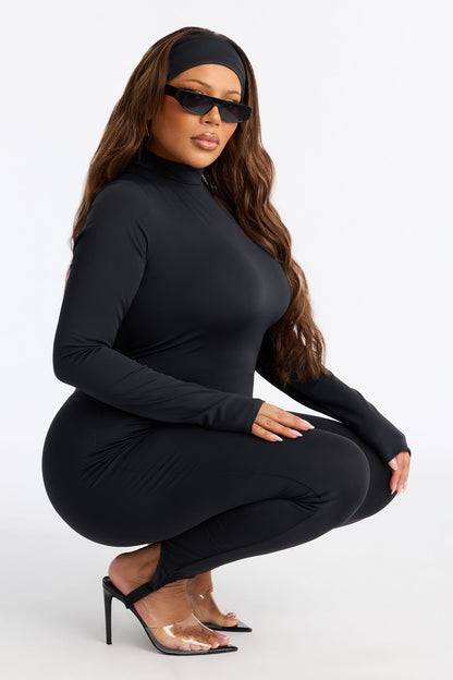 Amaya Mock Neck Stirrup 2 Piece Catsuit - Black
