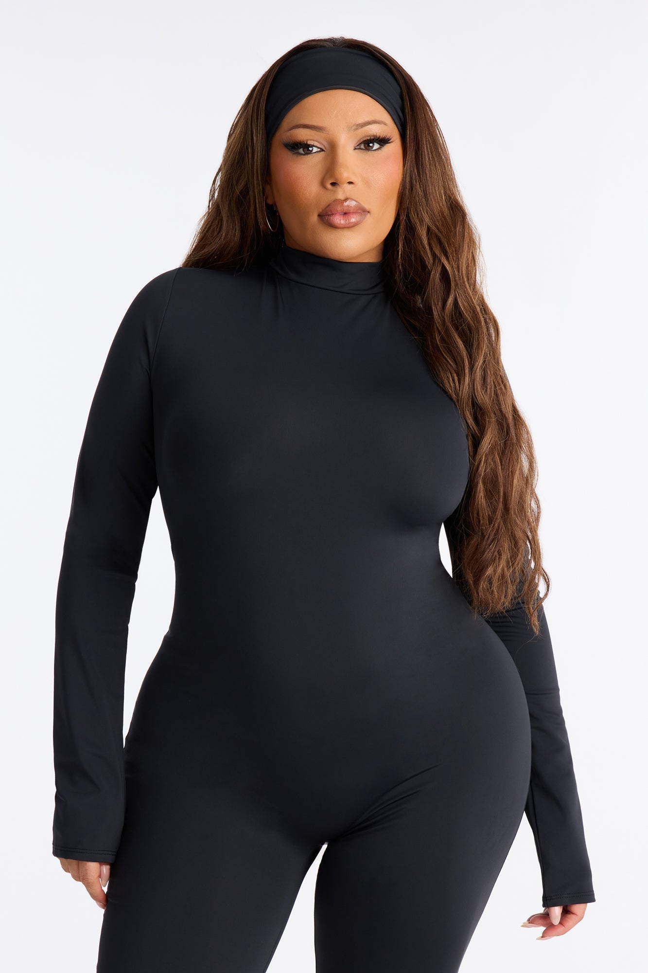 Amaya Mock Neck Stirrup 2 Piece Catsuit - Black
