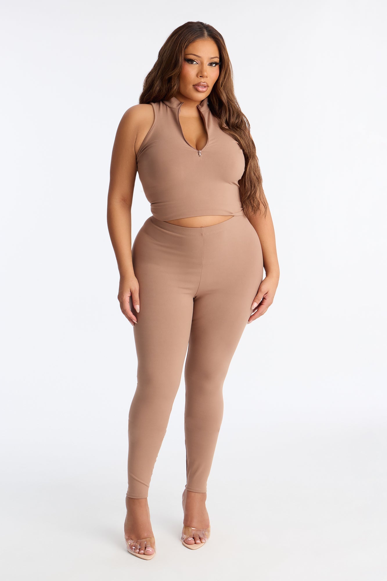Kacey High Neck Pant Set - Mocha